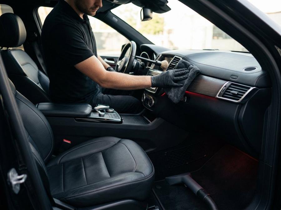 Interior of a car being detailed — representative automotive image