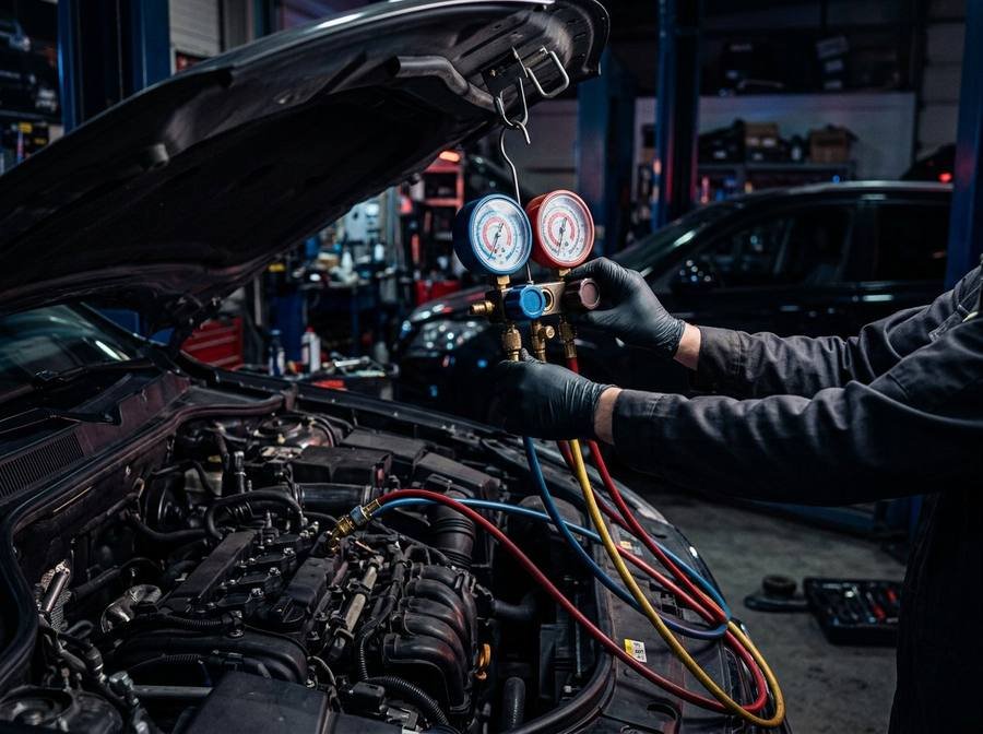 A/C Service at FJ AUTOS auto workshop, D.H.A. Phase 2, Karachi