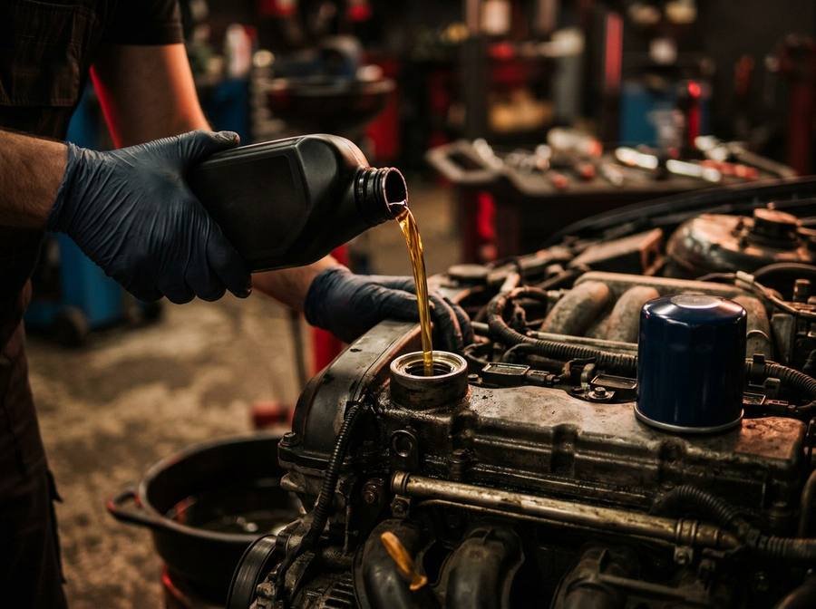Oil Change at FJ AUTOS auto workshop, D.H.A. Phase 2, Karachi